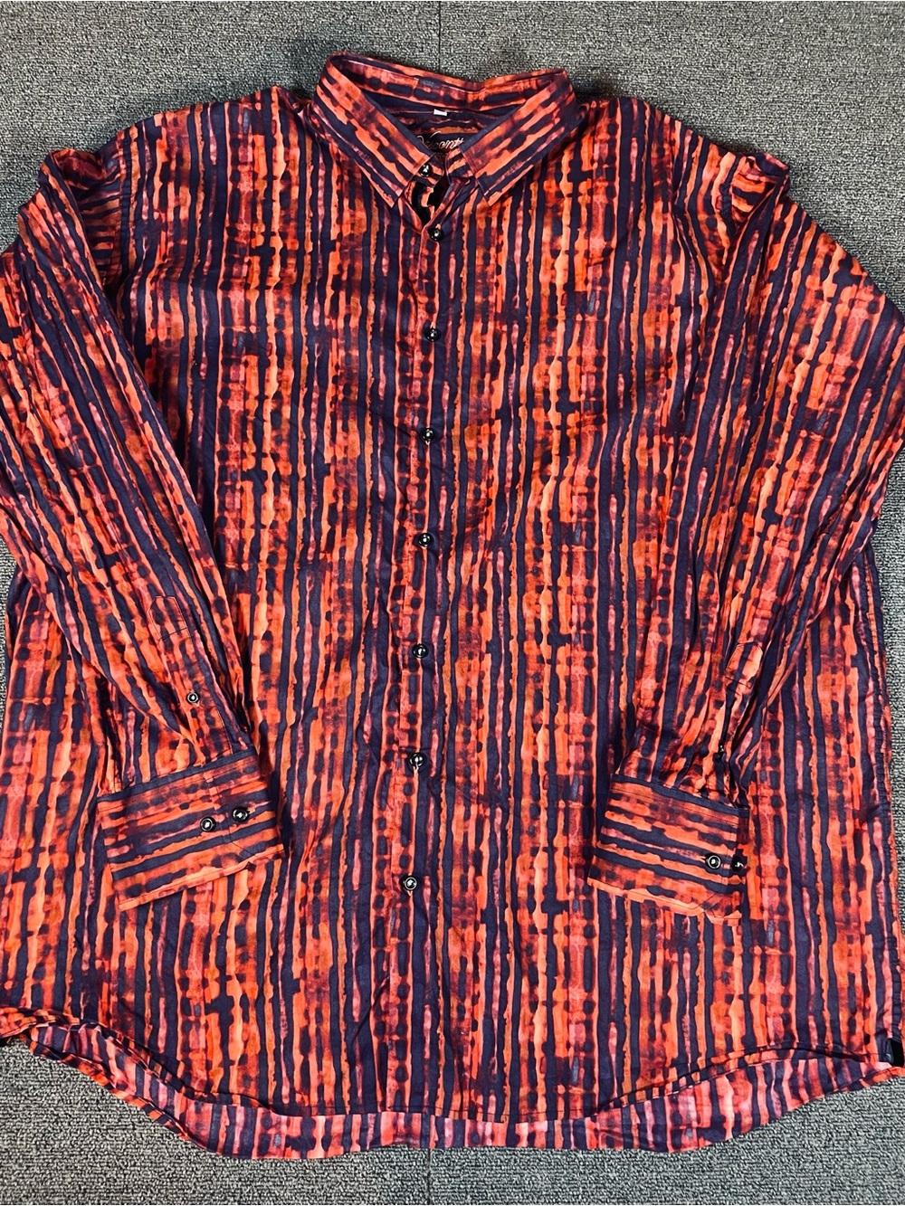 Visconti Uomo Button Down Shirt Mens 3XLT Orange Navy Tie Dye Long Sleeve Cotton